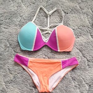 Pink Victorias Secret Color Block Bikini EUC size Medium